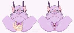 ahe_gao areolae big_ass big_breasts breasts commission covering_mouth cum female fingering iterator_(rain_world) purple_body purple_skin rain_world ribbons shortstack squirting