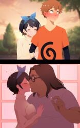 age_difference anime_style arujii boobs_pressed breasts cg cover cuckold cute_face detailed_background embarrassed fanbox_username female humiliation in_love intense_face kanojo_okarishimasu kissing manga netorare otaku pixiv pov sarashina_ruka short_hair ugly_bastard ugly_man