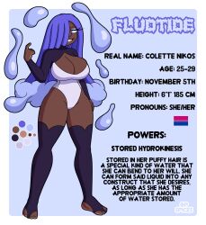 ass big_ass big_breasts bisexual bisexual_female bisexual_pride_colors breasts character_sheet clothed clothing dialogue ebony ebony_female female female_only fludtide gp_spices hair_over_one_eye huge_ass huge_breasts hydrokinesis leggings looking_at_viewer one_eye_covered original original_art original_artwork original_character purple_hair pussy pussy_peek reference reference_image reference_sheet sleeping smile smiling smiling_at_viewer text text_dialogue thick thick_thighs tight_clothing tights uniform villain villainess water waterbender waterbending