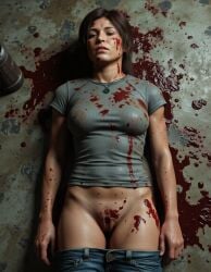 ai_generated blood covered_in_blood dead female gore killed lara_croft lara_croft_(survivor) light-skinned_female light_skin pussy shaved_pussy tomb_raider tomb_raider_(survivor)