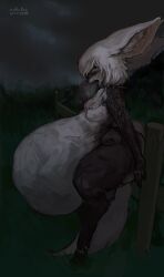 2024 absurd_res anthro ass belly big_belly big_butt big_ears blood bodily_fluids bottom_heavy breasts canid canine chain_leash chains chest_tuft claws collar collar_only digital_media_(artwork) digitigrade featureless_breasts female fennec_fox fox hair hajnalka_(mathc0re) hi_res huge_belly huge_butt hyper hyper_belly leash mammal mathc0re nude scar scars_all_over small_breasts solo spiked_collar spikes stomach_bulge thick_thighs true_fox tuft vore wide_hips