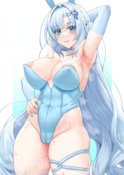 1girls armpits arms_up big_boobs big_breasts big_tits blue_eyes boobs breasts bunny_ears bunny_girl bunnysuit eyebrows_visible_through_hair female long_hair lucienroseta simple_background thick_thighs thighs tits voicevox whitecul woman