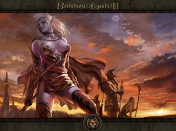 1boy 1girls 2ambiguous ambiguous_gender baldur's_gate baldur's_gate_2 blonde_hair breasts cloak closed_eyes clothed dark_elf drow drow_(dnd) dungeons_and_dragons elf elf_ears female forgotten_realms jewelry male nudity partial_nudity partially_clothed pointy_ears public_nudity viconia_devir wu_shuang_(azazel1944)