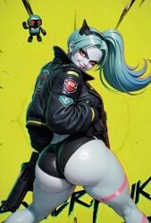 ai_generated animated cyberpunk_2077 cyborg cyborg_girl female holding_weapon huge_ass human looking_at_viewer looking_back rebecca_(edgerunners) solo sound tagme treyu2020 twerk twerking video