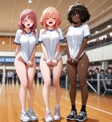 ai_generated blush bottomless bullied bullying closed_eyes clothes_stolen covering covering_crotch crowd crowd_watching dark-skinned_female dark_skin embarrassed embarrassed_underwear_female euf exhibitionism exhibitionist female glj-enf going_commando gym_clothes gym_uniform gymnasium half-dressed half_naked hands_on_crotch humiliated humiliation multiple_females multiple_girls no_panties no_pants no_shorts outside panties_removed pants_removed pantsed pantsing pantsless public public_exposure public_humiliation public_indecency public_nudity pulling_clothing pussy school_gym screaming shiny_skin shirt_only shirt_pull shirt_pulled_down shirt_tug shocked shocked_expression short_hair shorts_removed spectators sports sports_festival stolen_clothes story_at_source stripped stripping surprised surprised_expression t-shirt tanned tugging tugging_clothing undressed undressed_by_others
