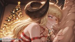 1girls ahe_gao ahegao_face ai_generated anila_(granblue_fantasy) big_breasts big_penis blonde_female blonde_hair blowjob breasts christmas cum cum_in_mouth curvy curvy_body curvy_female deepthroat draph draph_race_(granblue_fantasy) dreamyan_ai excessive_cum fellatio granblue_fantasy hi_res high_quality high_resolution highres horns huge_breasts long_hair naked naked_female naked_ribbon nude nude_female oral oral_sex ribbon ribbon_bondage thick_ass thick_thighs thighs uncensored yellow_eyes