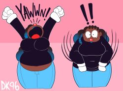 1girls acci_(daisykitty96) bbw belly belly_peek belly_peeking_out big_belly big_breasts breasts chubby chubby_female clown clown_girl comedy daisykitty96 dark-skinned_female female funny humor original original_character sketch wholesome yawn