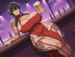 1futa 2025 abs ai_generated areola_slip areolae armpits barstool beer belly_button big_breasts big_penis black_hair blush breasts breasts_bigger_than_head cleavage covered_abs drunk futa_only futanari headband hi_res huge_breasts intersex light-skinned_futa light-skinned_futanari light_skin muscular_female muscular_futa narrow_waist nipples penis red_dress red_eyes rose_tattoo shadyfox solo solo_focus solo_futa spy_x_family tattoo tattoo_on_legs tattooed_arm thick thick_legs thick_thighs thighs toned_body toned_futa veiny_penis voluptuous voluptuous_futa wide_hips yor_briar yor_forger