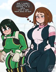 1futa ai ai_assisted ai_generated balls big_breasts big_butt big_cock big_penis big_thighs brown_hair dialogue female futa_with_female futanari huge_ass huge_breasts huge_cock huge_thighs my_hero_academia ochako_uraraka ochako_uraraka_(hero_outfit) reizerem tsuyu_asui tsuyu_asui_(hero_outfit)