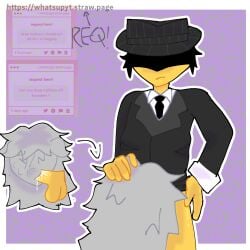 1boy 1girls 1male balls blowjob bottomless cum cum_in_mouth duo fedora forsaken_(roblox) grey_skin hand_on_hip holding_head humanoid mafioso_(forsaken) oral penis request requested roblox roblox_game robloxian self_upload shadow_over_eyes simple_background simple_coloring simple_shading strawpage_request sucking_penis suit tagme_(artist) y/n yellow_skin