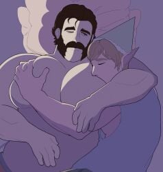 bara big_pecs daddy dilf dispatch_(game) elf_ears gay ginger_al3x grabbing_pecs male male/male male_only muscular muscular_male phenomaman size_difference sleeping waterboy_(dispatch) yaoi