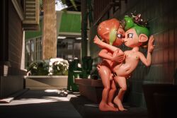 after_kiss alley alleyway animal_humanoid anthro balls breasts censor_bar censored cephalopod cephalopod_humanoid crown female flat_chest green_hair humanoid inkling inkling_boy lizzy_(octoling) male male/female mask_(marking) navel nintendo nipples nude oc octoling octoling_girl octopus one_leg_up orange_eyes orange_hair penetration penis piparkaq pointy_ears pseudo_hair pussy small_breasts splatoon splatoon_(series) squid standing standing_sex standing_split sweat tentacle tentacle_hair