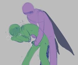 alan_becker anal_sex animation_vs_minecraft blush circle_head covering_mouth gay gay_sex green_(avm) green_body green_skin hand_on_hip hand_on_penis hugging_from_behind masturbating_other masturbation moaning motion_lines non-human non-human_only penis penis_in_ass purple_(avm) purple_body purple_skin simple_background standing standing_doggy_style standing_sex stick_figure stickman sweat toony