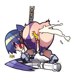 akiyama_rinko anus ass blue_hair bodysuit breasts chibi cum female kometsubu large_breasts long_gloves long_hair looking_back nipples solo sweat taimanin_asagi taimanin_asagi_battle_arena taimanin_yukikaze tears