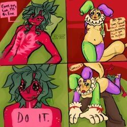 dandy's_world dandys_world hesitant idiosyncratic looey_(dandy's_world) male male/male non-human roblox shy sitting_on_face sprout_(dandy's_world) transmasc