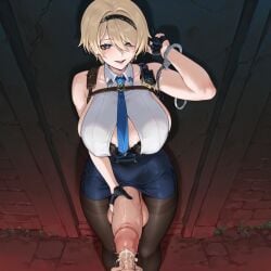1futa ai_generated balls blonde_hair blue_eyes breasts cop disembodied_penis docking futa_focus futa_penetrated futanari girls'_frontline girls'_frontline_2:_exilium handcuffs huge_cock human intersex light_skin male male_on_futa nikketa_(girls'_frontline_2) nude penis simple_drawing solo_focus urethral urethral_insertion vsk-94_(girls'_frontline)