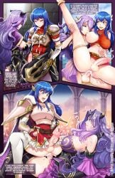 2girls anal armor blue_hair breast_sucking breasts caeda_(beloved_queen)_(fire_emblem) caeda_(fire_emblem) caeda_(summer)_(fire_emblem) camilla_(alluring_darkness)_(fire_emblem) camilla_(fire_emblem) camilla_(tropical_beauty)_(fire_emblem) cape cleavage clothed_sex cowgirl_position cum cum_on_body cum_on_breasts cum_on_clothes ejaculating_while_penetrated ejaculation facial fire_emblem fire_emblem:_mystery_of_the_emblem fire_emblem_fates fire_emblem_heroes flower futa_on_futa futa_with_futa futanari hair_flower hair_ornament highres hmage large_breasts multiple_girls newhalf_with_newhalf official_alternate_costume one_breast_out penis purple_hair reverse_upright_straddle sex straddling testicles thighhighs