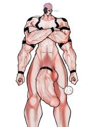 1boy artherarts big_penis breedable cock huge_cock jujutsu_kaisen large_penis larger_male light-skinned_male light_skin looking_at_viewer male male_focus male_only muscles muscular muscular_male pants pubic_hair ryoumen_sukuna_(jujutsu_kaisen) standing tall taller_male tattoo vein veiny_penis x-ray