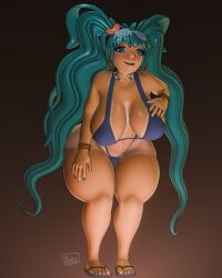 3d big_breasts bikini brazil brazilian brazilian_female brazilian_miku female hatsune_miku sandals thick_thighs vocaloid yoku_(artist)