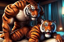 ai_generated anthro_penetrating_anthro male/male male_penetrating_male males_only muscular_anthro muscular_male naked_male nude_anthro nude_male orange stripes