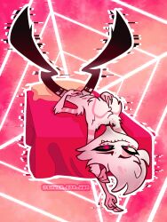 angel_dust_(hazbin_hotel) boots demon femboy fluffy fluffy_chest gay gay_male hazbin_hotel male on_bed pink sinner softcore spider teasing tucking waiting