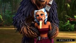 ahsoka_tano ai_generated alien animated chewbacca clone_wars cum cum_dripping_down_chin cum_dripping_from_mouth dripping_cum implied_fellatio implied_oral interspecies interspecies_sex jungle kashyyyk no_sound on_model orange_skin post_oral smutgen star_wars tagme togruta video wookiee