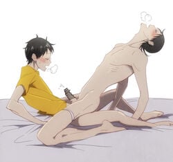 2boys anal ass black_hair blush bulge cum glasses male_only midousuji_akira multiple_boys nude onoda_sakamichi penis short_hair size_difference tagme testicles wince yaoi yowamushi_pedal