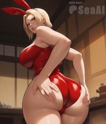 1girls ai_generated ass ass curvaceous curvy curvy_female curvy_figure from_behind hands_on_ass latex_clothing leotard naruto naruto_(series) seacreator tsunade wide_hips