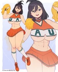 1girls abs beauty_mark belly_button big_breasts black_eyes black_hair breasts cheerleader cheerleader_uniform female female_focus female_only looking_at_viewer muscular muscular_female my_hero_academia nana_shimura navel nipple_slip nipples pom_poms satelyte skirt smile solo solo_female solo_focus thick_thighs tummy