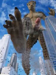 anthro balls building city city_background cityscape debris dirty dirty_feet erection feet first_person_view foot_fetish foot_focus genitals hi_res lapushis looking_down low-angle_view macro macro_male male mammal pangolin penis ralerin skyscraper solo solo_focus tail