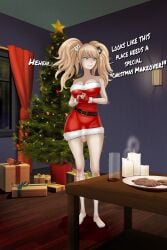 1futa bare_shoulders better_version_at_source big_breasts blonde_hair blue_eyes censored censored_genitalia christmas christmas_clothing christmas_tree cleavage danganronpa danganronpa:_trigger_happy_havoc dixieduckart fingerless_gloves flaccid_penis full_body futa_only futanari hair_ornament indoors junko_enoshima knees legs legwear light-skinned_futanari light_skin long_hair mosaic_censoring mosaic_censorship nail_polish no_bra no_underwear penis pixiv_sample short_dress skinny solo solo_futa standing tagme text twintails