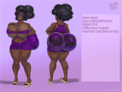 1girls afro ass back_view big_ass big_breasts blitzhero boss bottom_heavy bubble_butt character_bio character_sheet commissioner:blitzhero commissioner_upload curvaceous curvy_female fat_ass front_view greivs huge_ass huge_breasts janet_da_bouncer massive_ass nipple_bulge original_character purple_outfit tall_girl thick_lips tits voluptuous