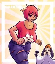 ass big_breasts bob_cut breasts breasts breasts crop_top female female_focus furry galaxee_nut horns huge_breasts jeans lammy_lamb nervous nervous_smile nervous_sweat nipple_bulge nipples_visible_through_clothing pants parappa parappa_the_rapper purple_eyes red_hair ripped_clothing ripped_jeans ripped_pants sheep sheep_girl sheep_horns shirt short_hair smile thick_thighs thighs tight_clothing tight_fit tight_pants um_jammer_lammy