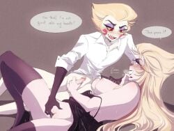 artist_signature breasts demon demon_girl dialogue fingering half-dressed handjob hazbin_hotel husband_and_wife king lilith_morningstar_(hazbin_hotel) lucifer_morningstar_(hazbin_hotel) penis queen royalty succubus tagme vivienne_medrano