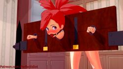 ball_gag bare_legs bent_over blush flannery_(pokemon) koikatsu looking_back perfect_idiot pokemon red_hair stocks