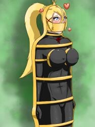 blonde_hair bondage bound darkness_(konosuba) female female_only femsub fully_clothed gag kono_subarashii_sekai_ni_shukufuku_wo! latex latex_clothing meowitzher png ponytail shiny_clothes steel_bondage tight_clothing