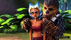 ahsoka_tano ai_generated alien animated captured captured_heroine chewbacca clone_wars cum cum_dripping_down_chin cum_dripping_from_mouth defeated_heroine dripping_cum hi_res implied_fellatio implied_oral implied_rape interspecies interspecies_sex jungle kashyyyk licking no_sound on_model orange_skin post_oral smutgen star_wars tagme togruta torn_clothes torn_clothing video wookiee