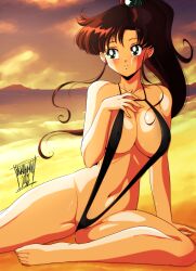 1girls absurd_res alternate_version_available arm_support big_breasts bishoujo_senshi_sailor_moon blush breasts brown_hair danmakuman green_eyes hair_ornament hi_res hourglass_figure large_breasts long_hair looking_at_viewer makoto_kino medium_breasts navel parted_lips ponytail sailor_jupiter sidelocks signature sling_bikini slingshot_bikini slingshot_swimsuit solo swimsuit tied_hair wide_hips