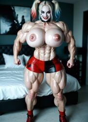 abs ai_generated batman_(series) biceps big_breasts dc dc_comics harley_quinn huge_breasts hyper_breasts large_breasts margot_robbie muscle_girl muscular muscular_female real_person realistic thick_thighs