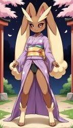 1girls 2024 ai_generated anthro black_sclera blushing brown_fur cameltoe digitigrade female female_only generation_4_pokemon hi_res japanese_clothes japanese_clothing kimono looking_at_viewer lopunny nigh nintendo outdoors panties pink_eyes pokemon pokemon_(species) purple_clothing rabbit smile