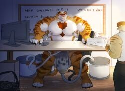 absurd_res assistant boss dialogue entitropy felid feline hi_res machine male mammal milking_machine muscular office oscar_pandesal_(entitropy) pantherine role_reversal size_difference small_dom_big_sub tiger