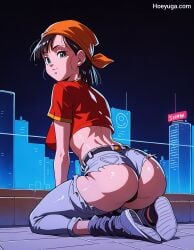 anime ass ass_focus cute_face dragon_ball dragon_ball_super dragon_ball_z hoeyuga looking_at_viewer pan_(dragon_ball) ripped_clothing ripped_pants sexy