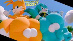 3d_(artwork) big_ass big_balls femboy gullygulson kitsunami_the_fennec macro male sega sonic_(series) tails_the_fox