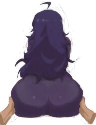 1boy 1girls ahoge ass back_view clothed_female dat_ass disembodied_hand fat_ass grabbing_ass hex_maniac long_hair nyztsune pokemon pokemon_xy purple_hair white_background