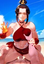 1boy 1girls abs ai_generated avatar_legends avatar_the_last_airbender azula bare_shoulders beach black_hair breast_grab choker clothed clothed_female_nude_male clothed_sex clothing_aside cowgirl_position crazy_bitch crazy_smile cum_in_pussy cum_inside female fire fire_nation firebender firebending grabbing_another's_breast hairbun hetero leaking leaking_cum light-skinned_female male male/female nail_polish navel pale-skinned_male partial_male pov red_nail_polish red_nails royalty semen sex sidelocks single_bun skirt swimsuit swimsuit_aside tittyg-ai toned toned_female topknot vaginal_penetration water yellow_eyes