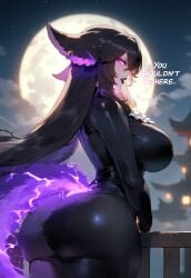 ai_generated alternate_color black_hair black_lipstick curvaceous female female_only genshin_impact goth goth_girl huge_ass huge_breasts looking_at_viewer miyuai mommy pale_skin pawg thiccwithaq_(ai_style) yae_miko