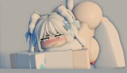 1girls 3d areolae ass ass_up bent_over blue_eyes bottomless breasts breasts_out evesplace_rr34 female female_only heart-shaped_pupils hentai jack-o_pose nipples pale_skin roblox robloxian tagme white_clothing white_hair