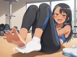 ai_generated ankle_socks biznatch feet foot_fetish gym hayase_nagatoro nagatoro_hayase please_don't_bully_me,_nagatoro shoe_removed shoes_removed short_socks smell socks socks_fetish soles sports_bra sportswear sweat toes white_socks yoga_pants