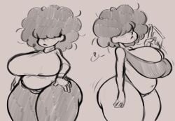 1girls afro ass belly bra breasts chubby chubby_female fat female female_focus female_only hair_covering_eyes hair_over_eyes hips large_ass large_breasts messy_hair prosoftsoftie stomach thick_thighs thighs underwear wide_hips