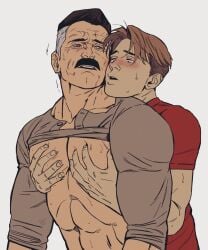 age_difference bonjourdraws gay gay_sex invincible invincible_(comics) invincible_(tv_series) looking_pleasured male/male male_focus male_only nolan_grayson old_submissive_man older_man_and_younger_boy omni-man pec_grab pec_squeeze shirt_over_chest shirt_pushed_up william_clockwell